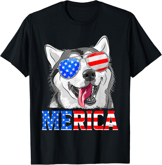 Merica Siberian Husky Dog American Flag 4Th Of July