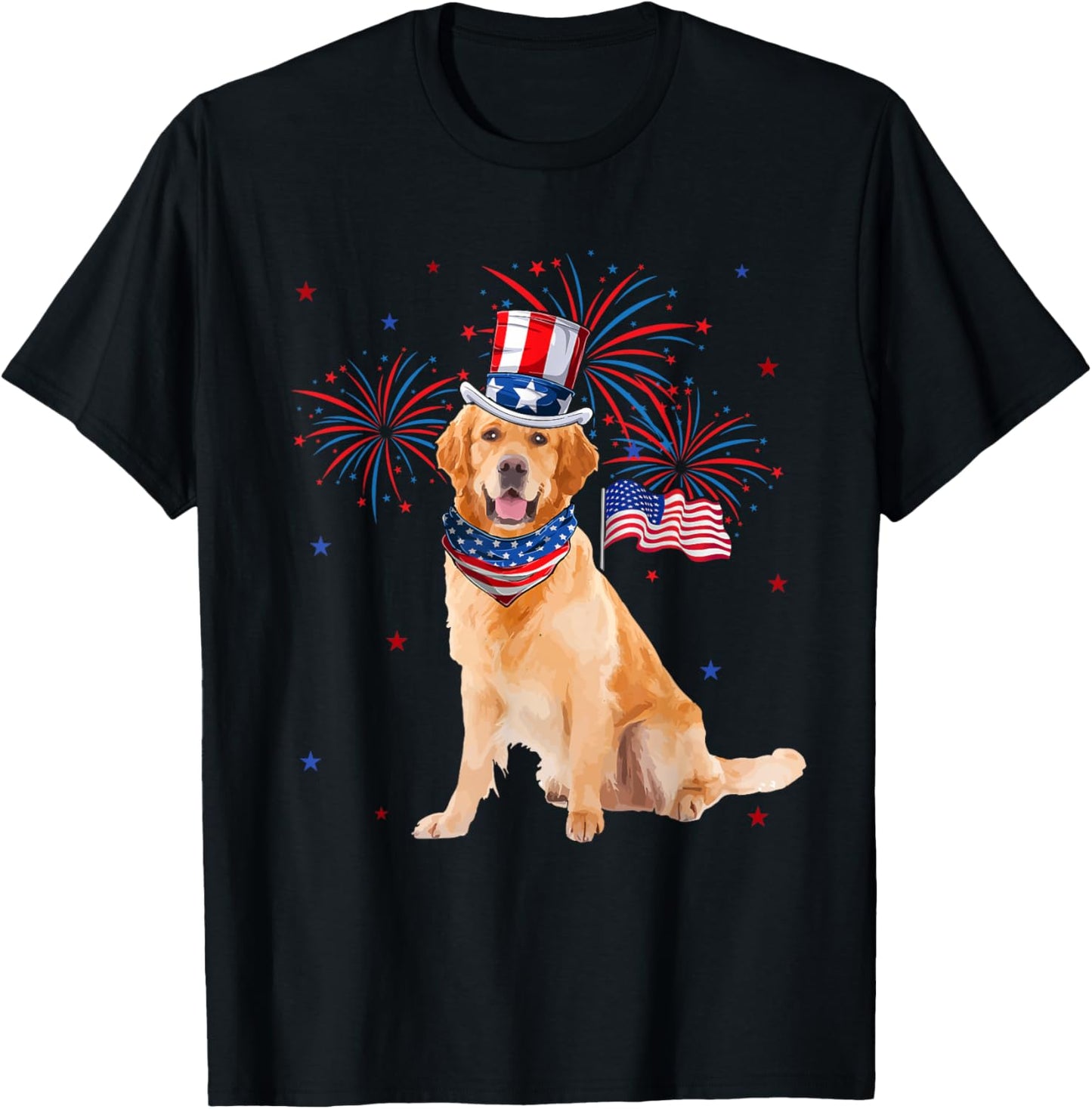 Golden Retriever Costume American Flag 4Th Of July Fireworks
