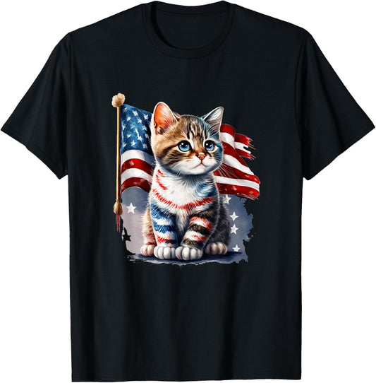 Memorial Day Cat 4Th Of July Patriotic Usa Flag