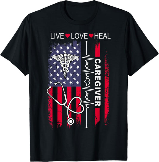 Caregiver Shirt For Men Women Usa American Flag Caregiver