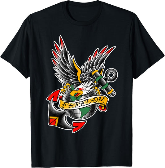 Usa Traditional Tattoo Style Bald Eagle Freedom T Shirt