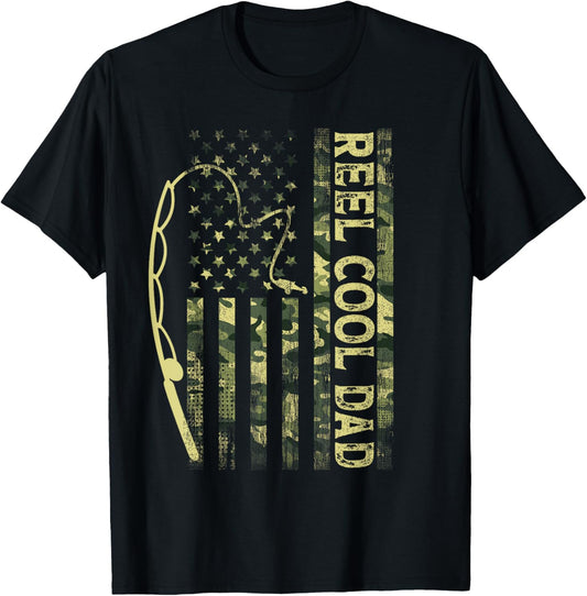 Reel Cool Dad Camouflage American Flag Fathers Day Camo