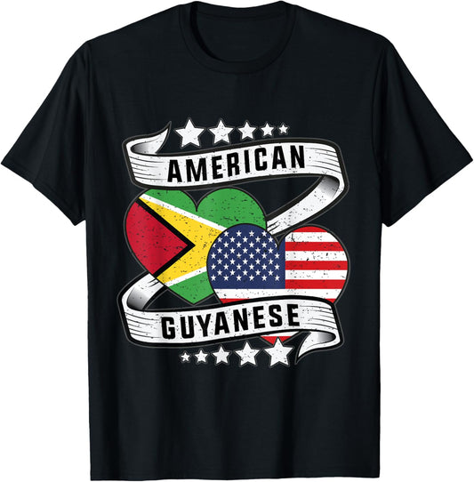 Guyanese American Shirt Kids Guyana Usa Flag Heart