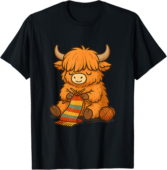 Funny Knitting Highland Cow Cute Knitter Crochet Yarn Meme