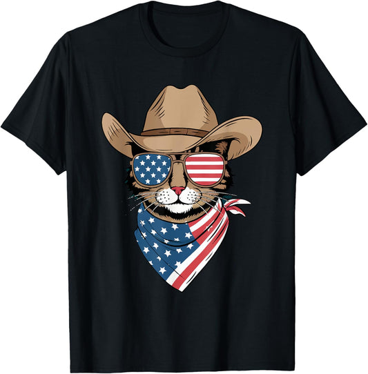 4Th Of July Cat For Cowboy Lover Usa American Flag Cat