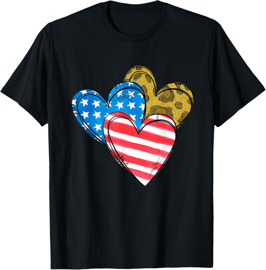 Leopard American Flag Heart Shirt 4Th Of July Cute Patriotic