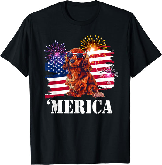 Usa Flag 4Th Of July Merica Long Haired Dachshund Lover
