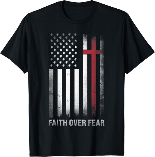 Christian US USA Flag American Christ Faith Over Fear Cross