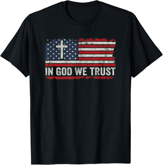 In God We Trust Vintage Usa Flag Cross Patriotic Christian