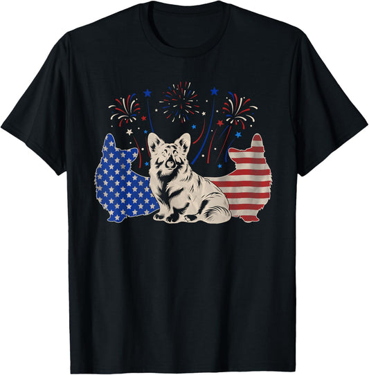 Three Corgi Dog 4Th Of July Patriotic American Flag