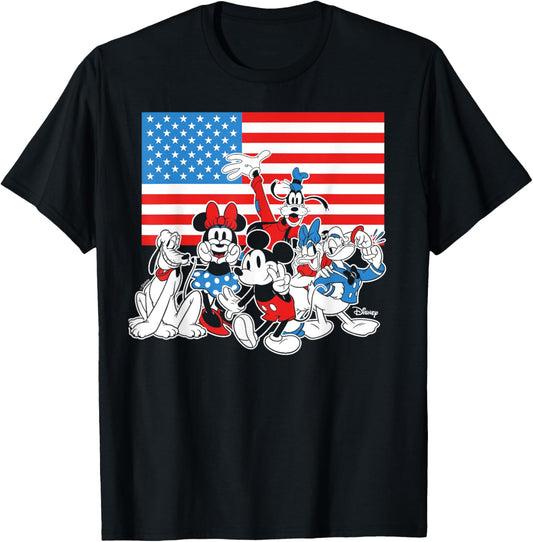 Mickey Mouse Fourth Of July Friends And American Flag