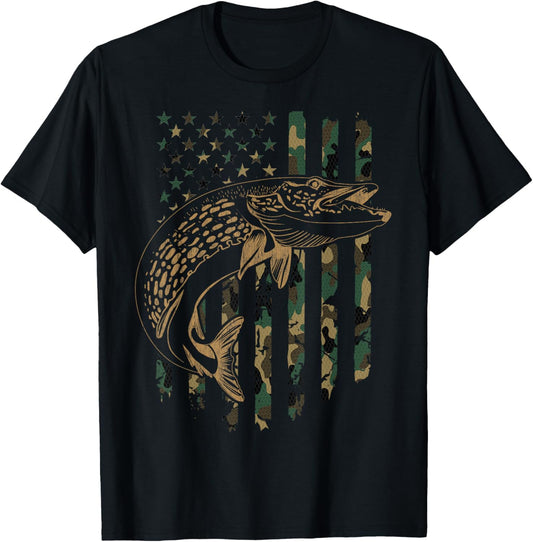 Pike Fishing American Flag Camouflage Muskie Fishing Camo