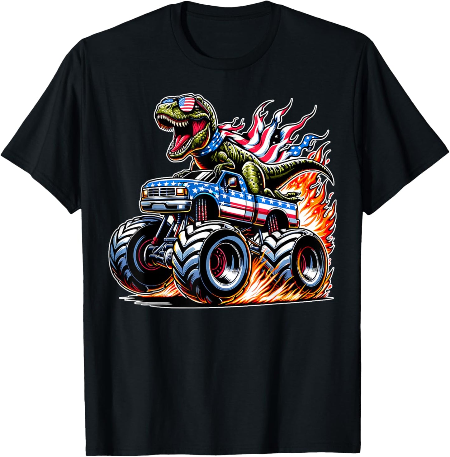 Dinosaur Monster Truck American Flag 4Th Of July T Rex