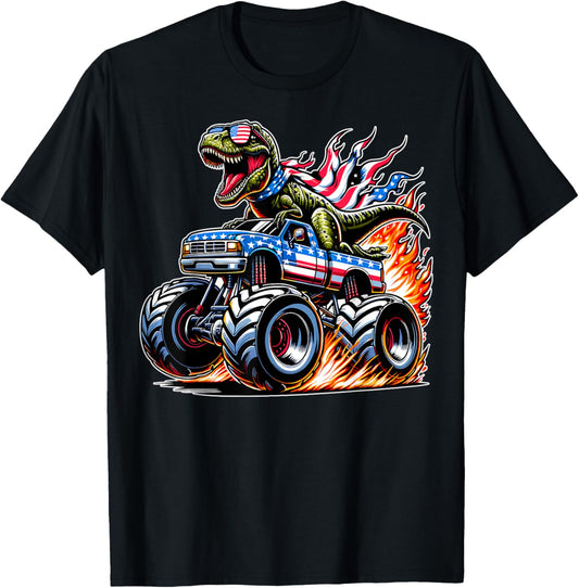 Dinosaur Monster Truck American Flag 4Th Of July T Rex