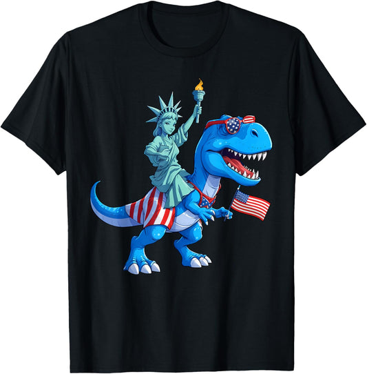 Dino Statue Of Liberty 4Th Of July Trex American Flag Boys