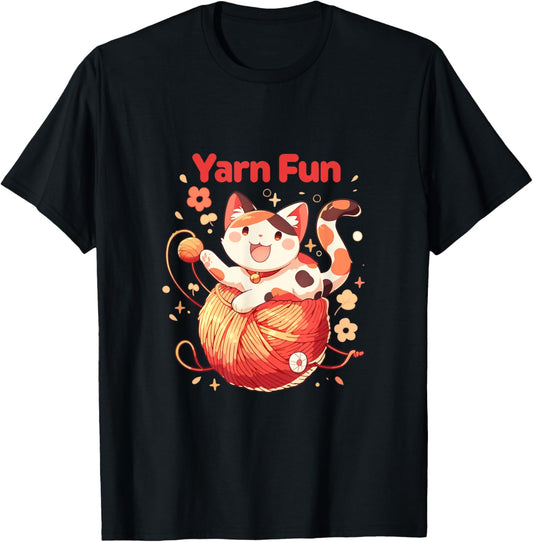 Happy Calico Cat Playing With Ball Of Yarn Cute Cat Lover T-Shirt for Men Women Kids