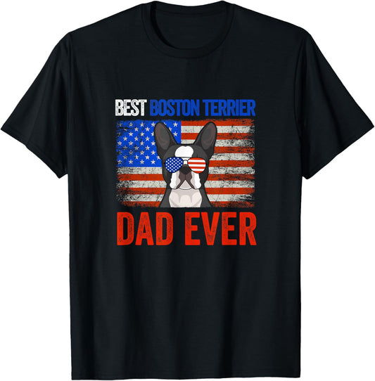 Best Boston Terrier Dad Ever American Flag Fathers Day