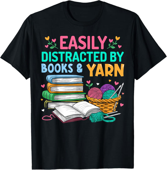 Easily distracted by books and yarn crochet reading women
