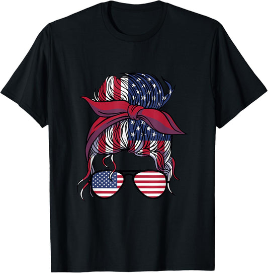 Patriotic American Woman Usa Flag And Sunglasses 4Th Of July