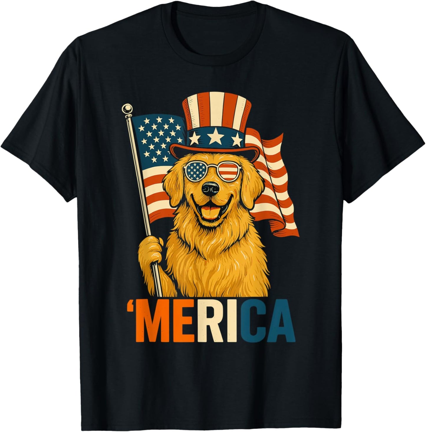 Golden Retriever Merica American Flag Patriotic 4Th Of July