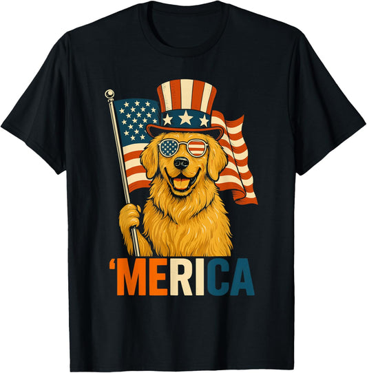 Golden Retriever Merica American Flag Patriotic 4Th Of July