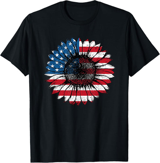 4Th Of July Love Sunflower Patriotic American Freedom Flag