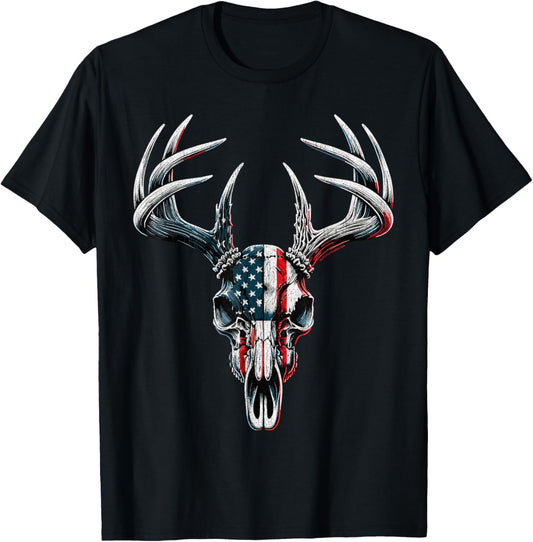 Whitetail Deer Hunting American Flag On Buck Skull