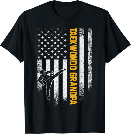 Vintage Usa Flag Korea Taekwondo Training Grandpa Silhouette