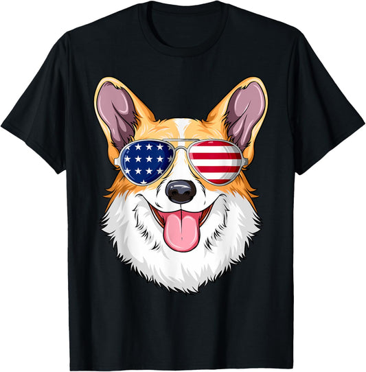 Patriotic Corgi American Flag Glasses 4Th July Corgi