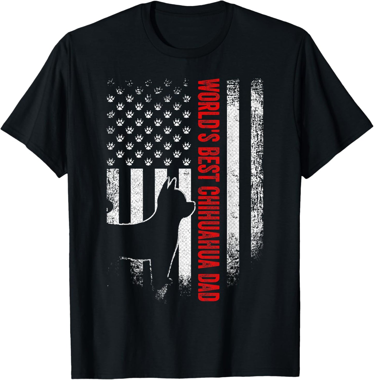 Vintage American Flag Worlds Best Chihuahua Dad Silhouette