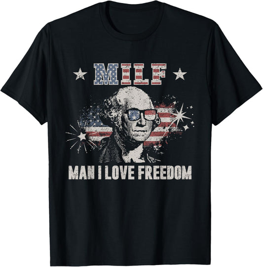 Funny 4Th Of July Milf Man I Love Freedom Usa Flag Women