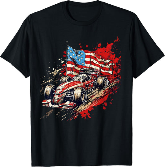 Vintage Auto Racing Car American Flag 4Th Of July Auto Race