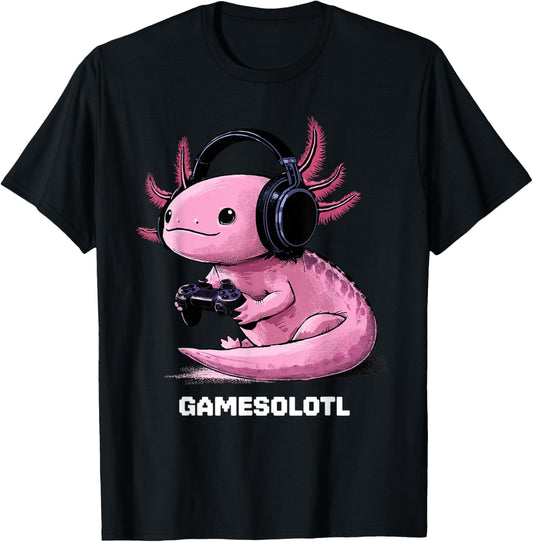 Gamer Axolotl Shirt Kids Gamesolotl Fish Gaming Video Gamer