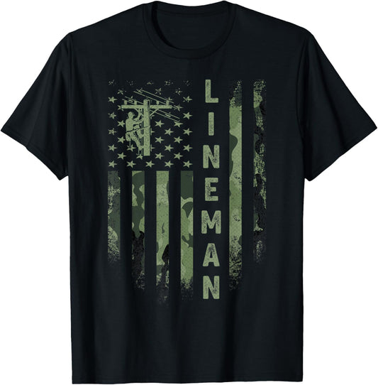 Usa Camo Flag Electric Cable Lineman Silhouette Distressed