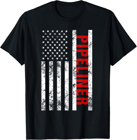 Mens Pipeliner American Flag Welder Pipeline T Shirt