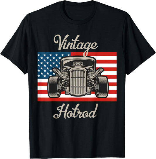 Vintage Hot Rod American Flag Antique Classic Car Lover Men