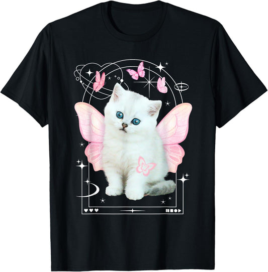 Cute y2k Aesthetic Cat Butterfly Fairy Cyber 2000s Graphic