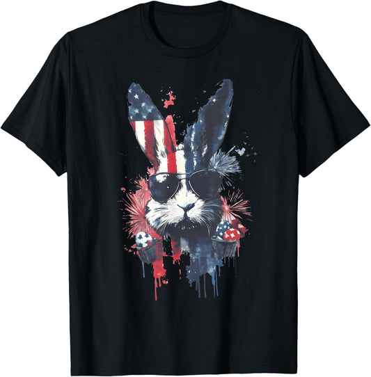 Bunny Face With Sunglasses Us American Flag Easter Day