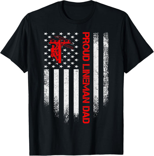 Vintage Usa American Flag Proud Lineman Dad Distressed Funny