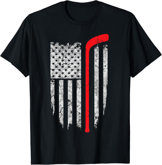 Sports Fan Tee Shirts For Men Women Girls Boys Hockey American Flag T Shirt Unisex Adults Kids Girls Short Sleeve Crew Neck Black
