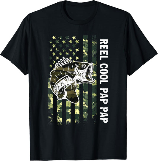 Mens Fathers Day Reel Cool Pap Pap Fish Camouflage American Flag