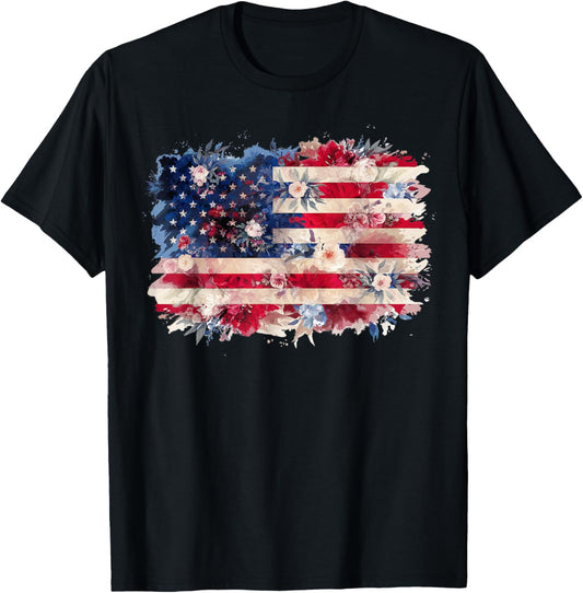 Floral American Flag 4Th Of July Independence Day Usa Flag