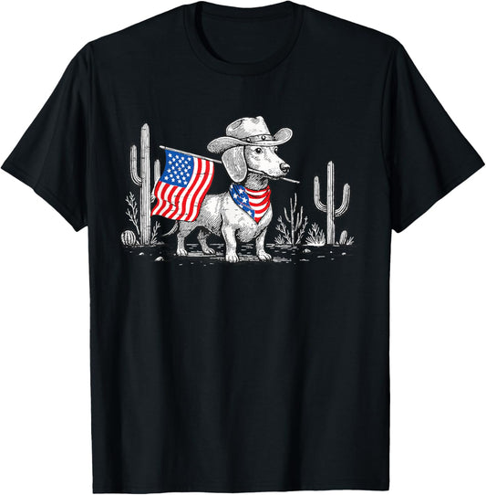 Retro Western Dachshund 4Th Of July American Flag Dog Lover