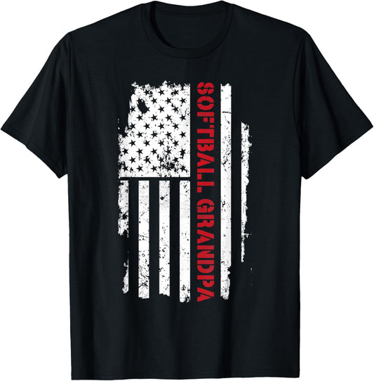 Softball Grandpa American Flag Vintage