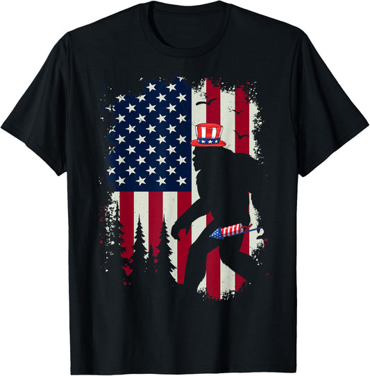 Bigfoot Fireworks 4Th Of July Men Sasquatch American Flag Us