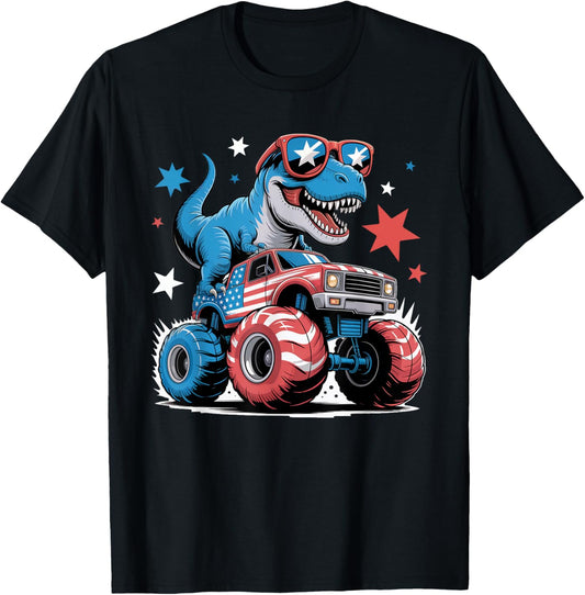 4Th Of July Patriotic Dinosaur Monster Truck Usa Flag Kids