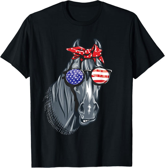 Horse 4Th Of July Shirt Women Horse Graphic American Flag