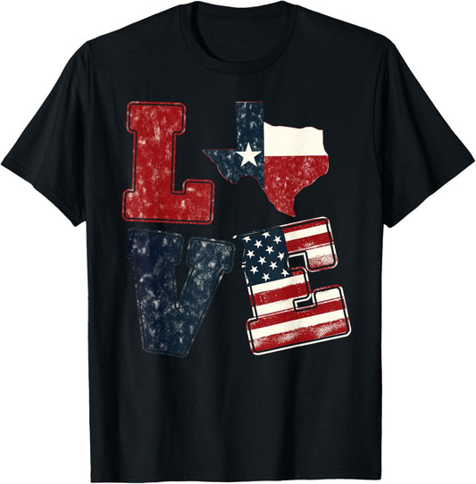 Distressed Retro Tx 4Th July American Flag I Love Texas Flag