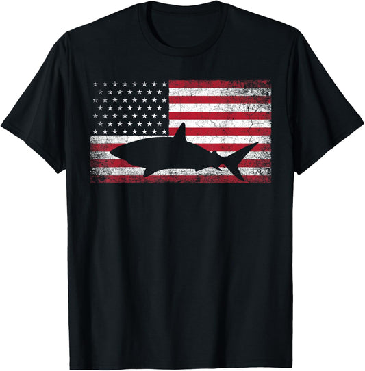 Vintage Shark Lover Fishing Diving July 4Th American Flag