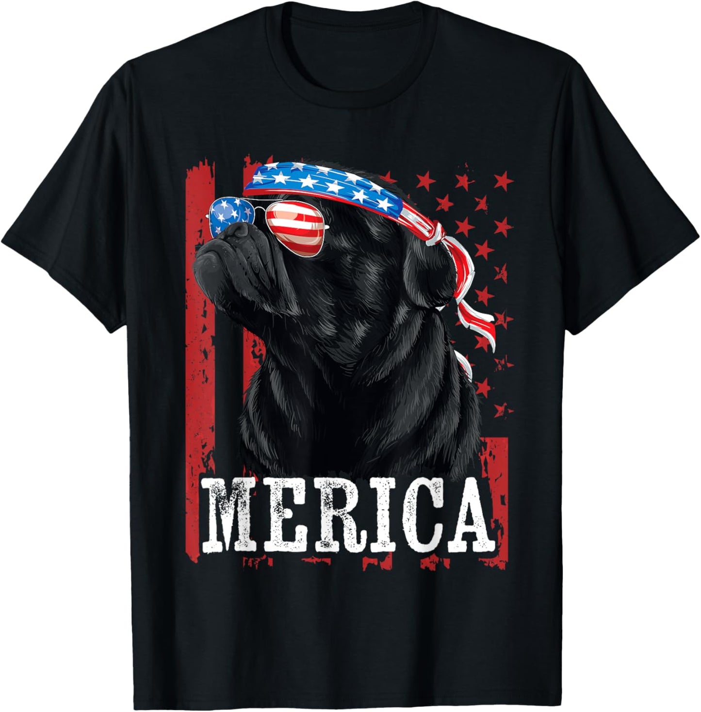 Funny Black Pug 4Th Of July Dog Mom Dog Dad Merica Usa Flag